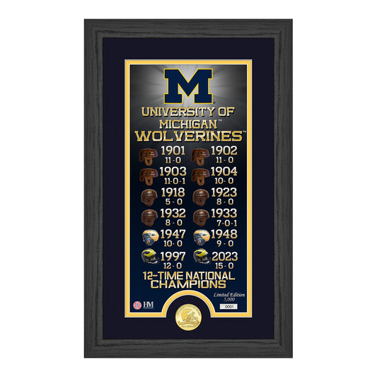 Michigan Wolverines 12-Time National Champs Legacy Bronze Coin Pano - Front View