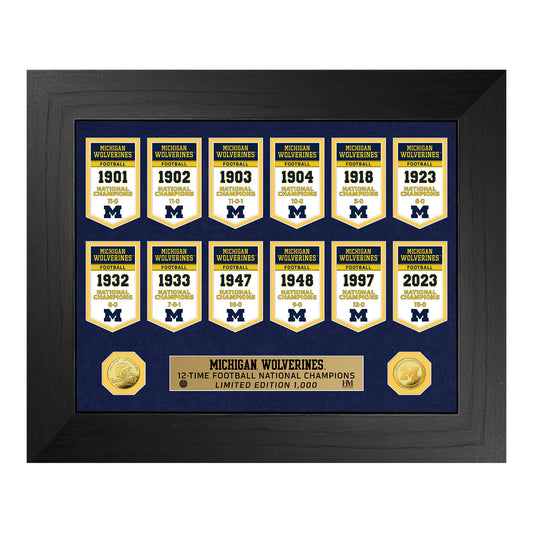 Michigan Wolverines National Champs Banner Collection Deluxe Gold Coin Photo Mint - Front View