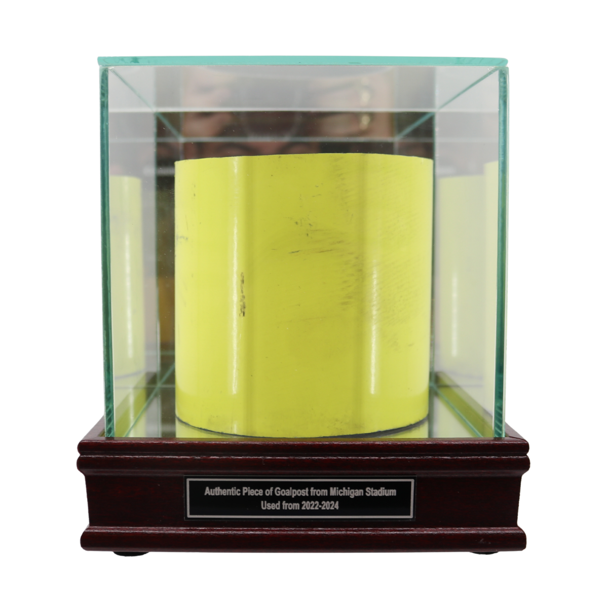 Michigan Wolverines Display Case with Authentic 4 Inch Big House Goalpost Piece - Front View