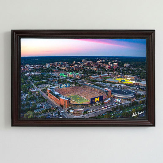 Michigan Wolverines versus New Mexico (2025) #8674 Aerial Photograph 17x26 Mahogany Frame