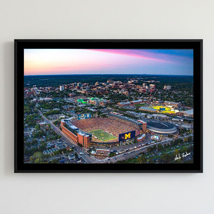 Michigan Wolverines versus New Mexico (2025) #8674 Aerial Photograph 17x26 Black Frame