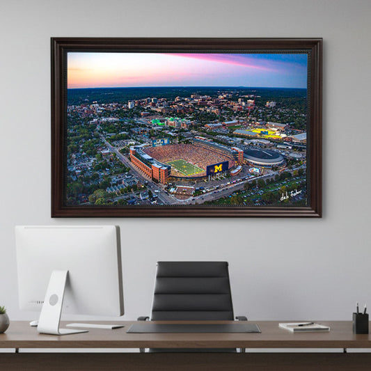 Michigan Wolverines versus New Mexico (2025) #8674 Aerial Photograph 24x36 Mahogany Frame