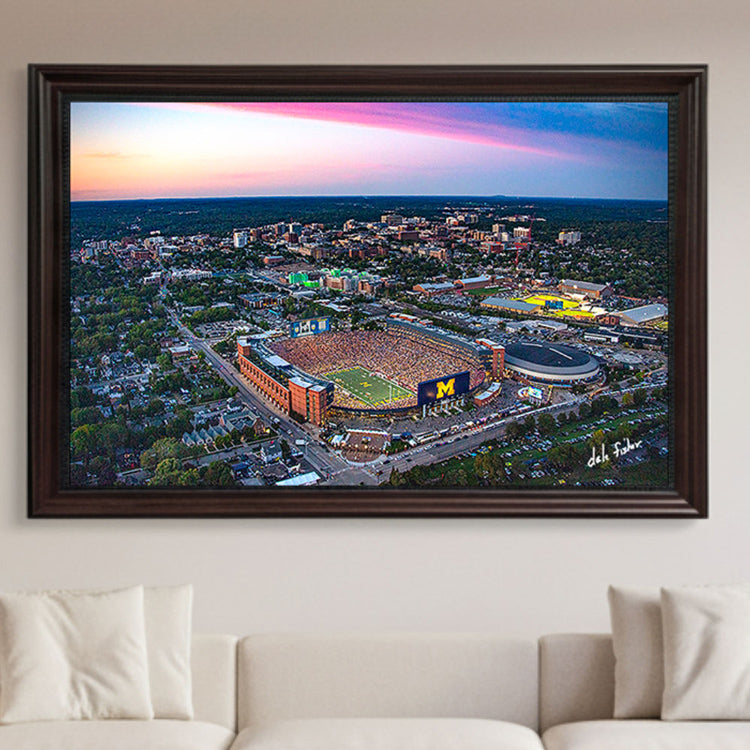 Michigan Wolverines versus New Mexico (2025) #8674 Aerial Photograph 24x36 Black Frame