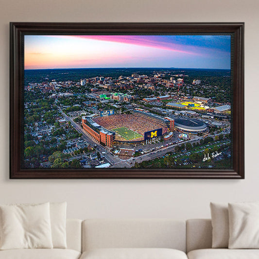 Michigan Wolverines versus New Mexico (2025) #8674 Aerial Photograph 24x36 Black Frame