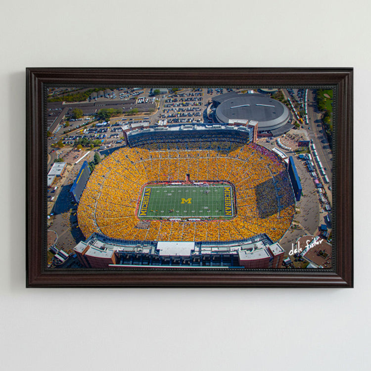 Michigan Wolverines versus Wisconsin (2025) #9252 Aerial Photograph 17x26 Mahogany Frame