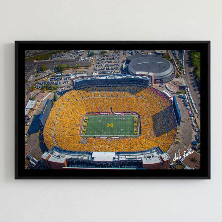 Michigan Wolverines versus Wisconsin (2025) #9252 Aerial Photograph 17x26 Black Frame