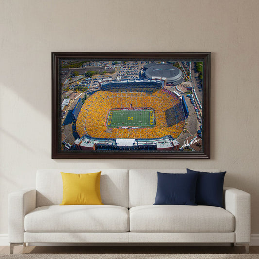 Michigan Wolverines versus Wisconsin (2025) #9252 Aerial Photograph 24x36 Mahogany Frame