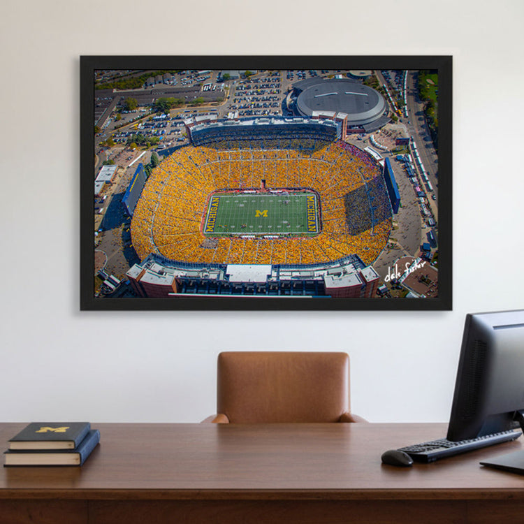 Michigan Wolverines versus Wisconsin (2025) #9252 Aerial Photograph 24x36 Black Frame