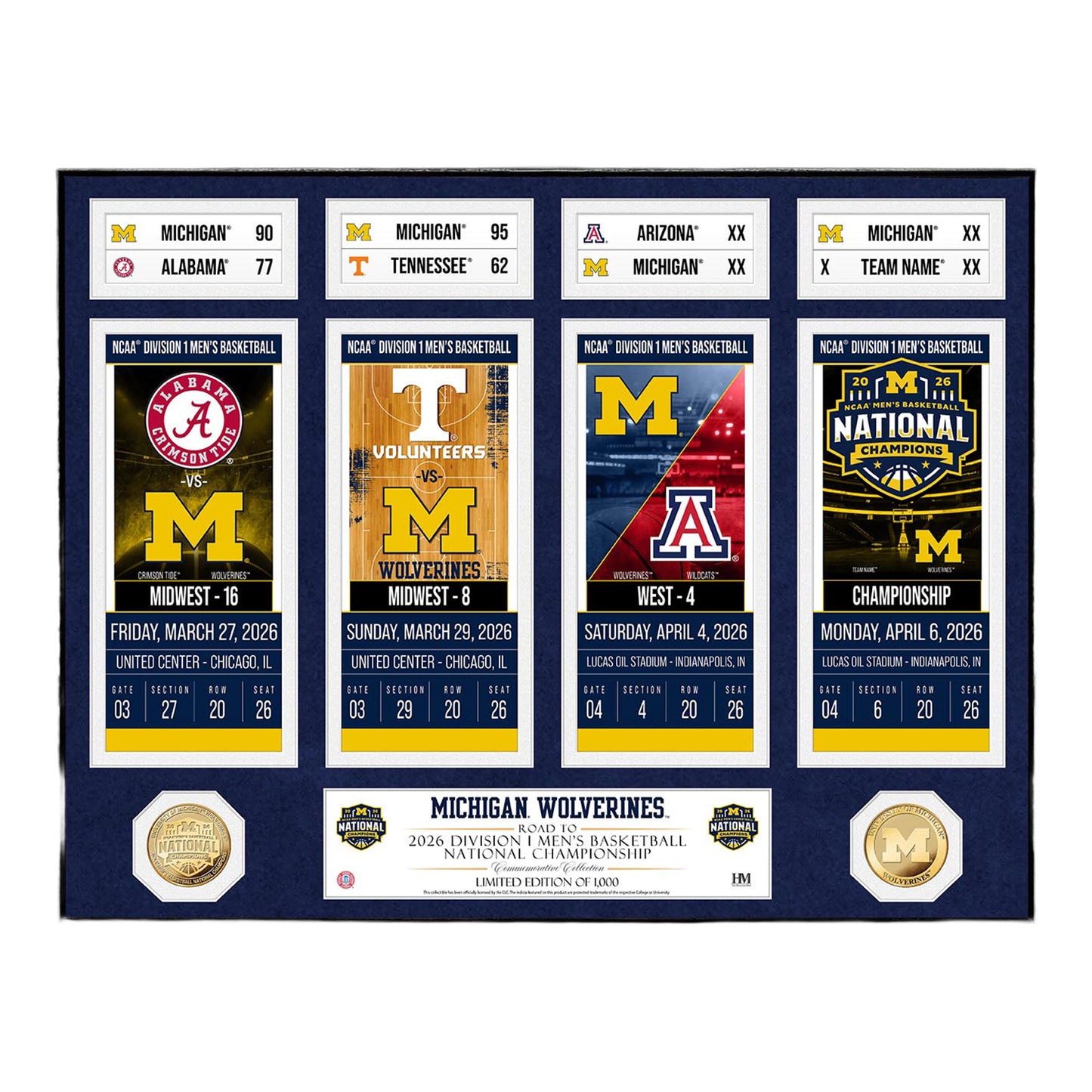Michigan Wolverines Men's Basketball National Champions Deluxe Coin & Ticket Photo Frame