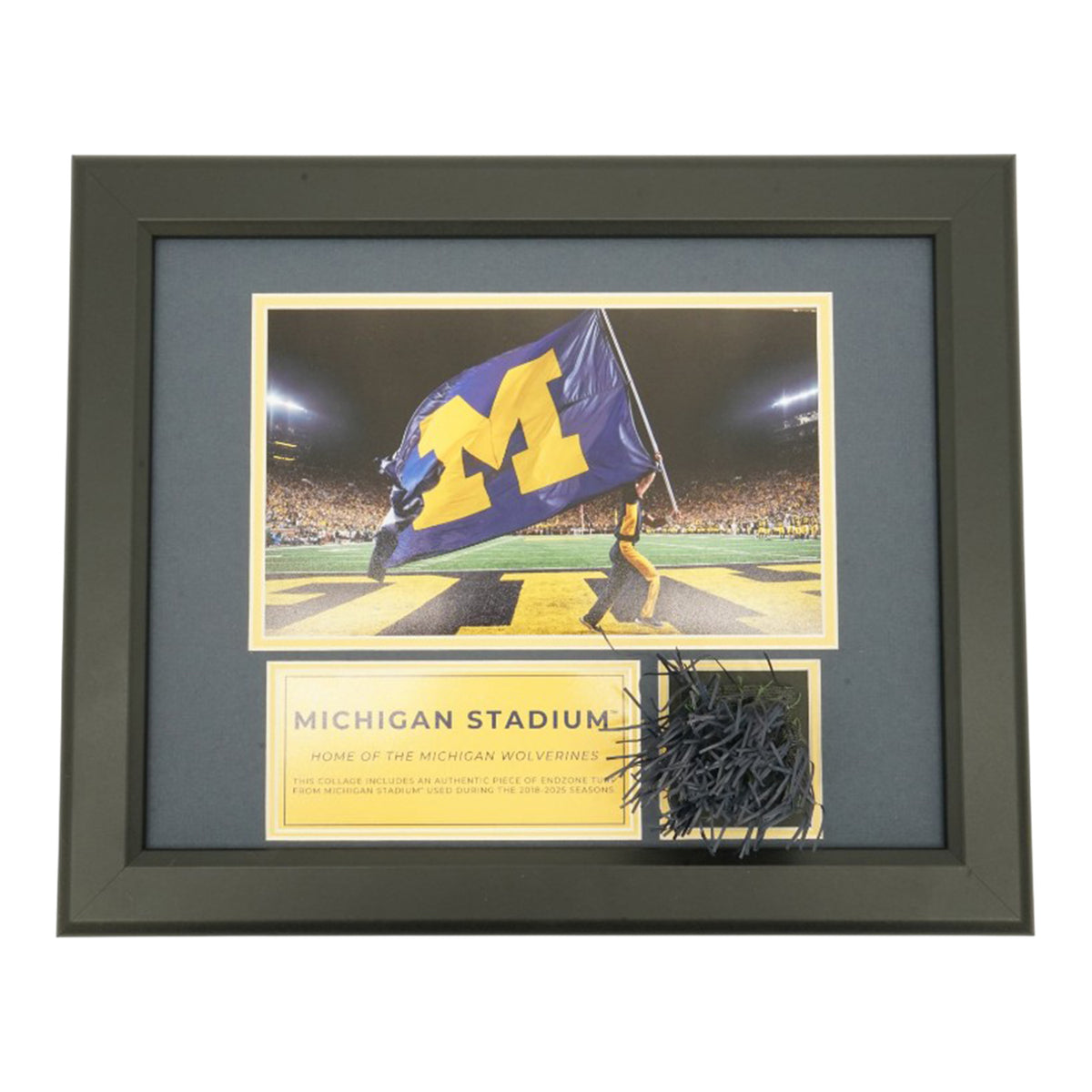 Michigan Wolverines Authenitc Michigan Stadium Endzone Turf with Framed Collage