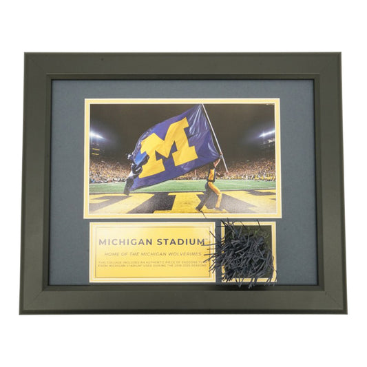 Michigan Wolverines Authenitc Michigan Stadium Endzone Turf with Framed Collage