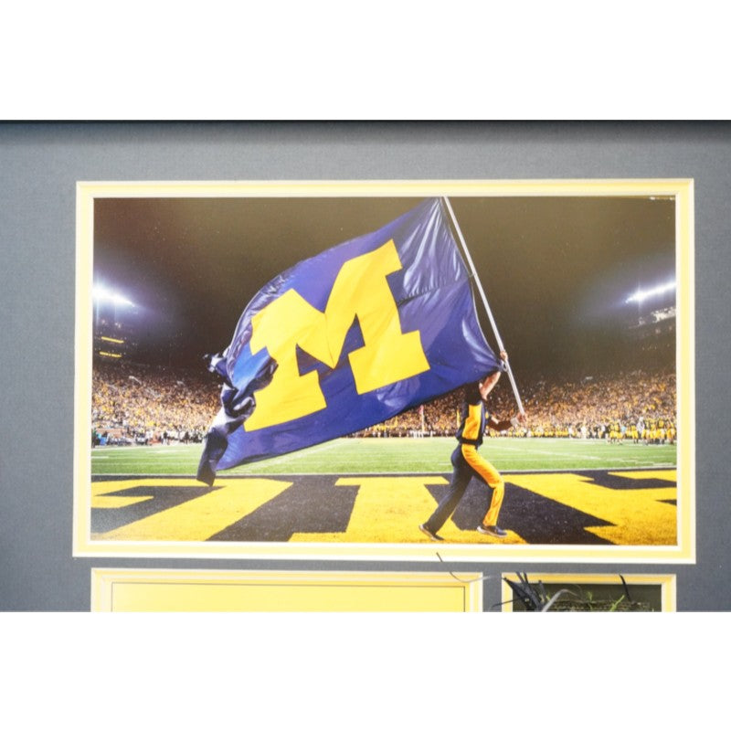 University of Michigan Framed Collage with Authentic Piece of Michigan Stadium Endzone Turf