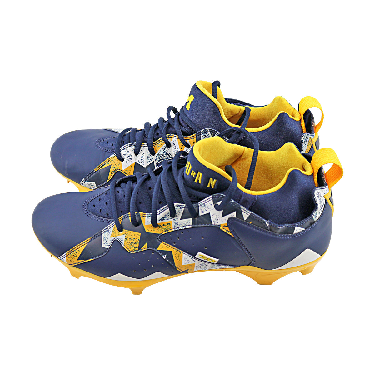 Michigan Wolverines Team Issued Jordan 7 Size 11.5 Player Exclusive Cleats In Blue - Side View