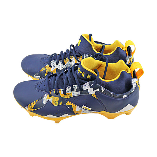 Michigan Wolverines Team Issued Jordan 7 Size 11.5 Player Exclusive Cleats In Blue - Side View