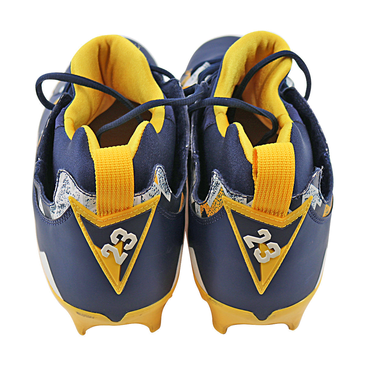 Michigan Wolverines Team Issued Jordan 7 Size 11.5 Player Exclusive Cleats In Blue - Back View