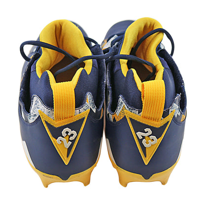 Michigan Wolverines Team Issued Jordan 7 Size 11.5 Player Exclusive Cleats In Blue - Back View