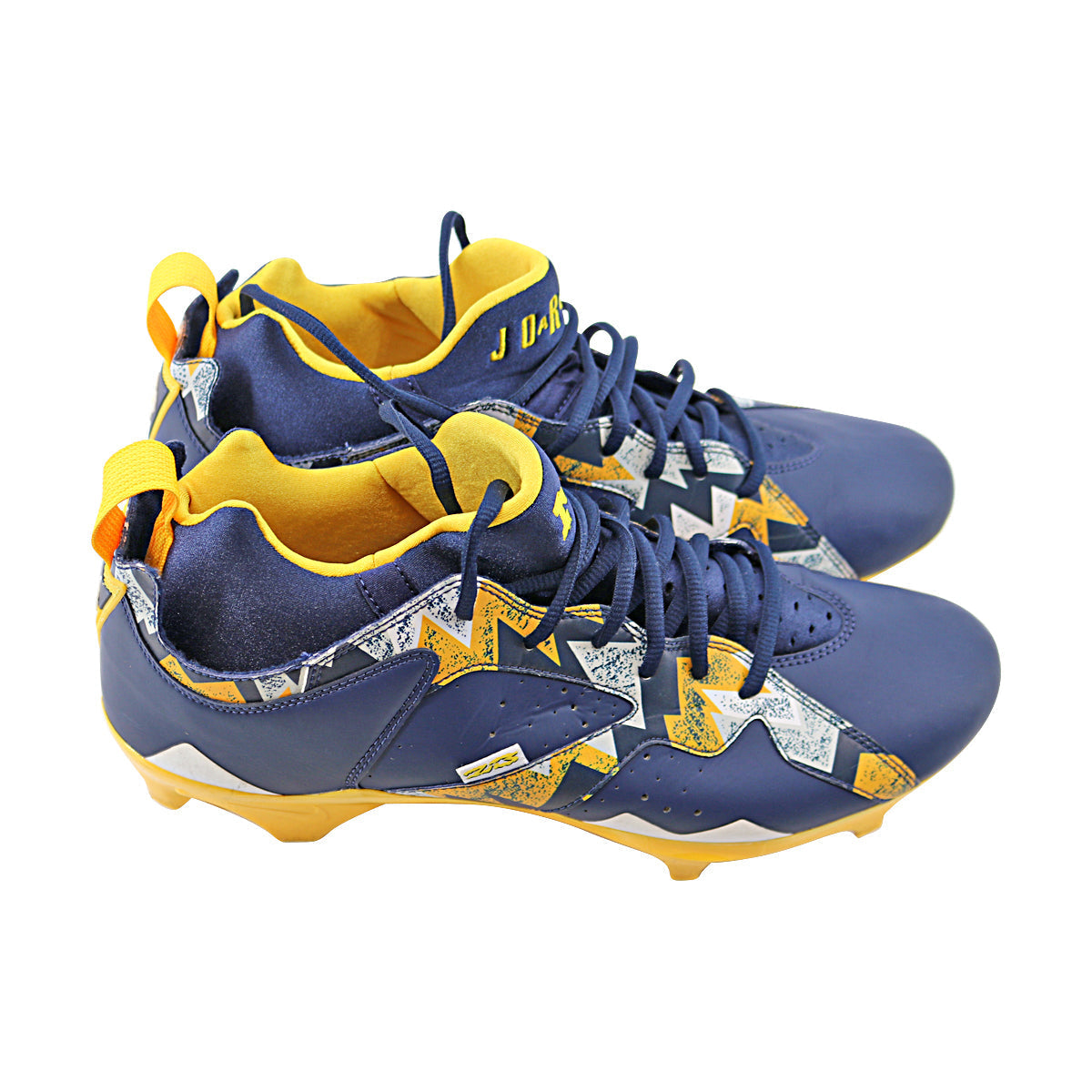 Michigan Wolverines Team Issued Jordan 7 Size 11.5 Player Exclusive Cleats In Blue - Side View 2