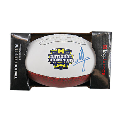 Mike Sainristil Michigan Wolverines Autographed Signed 2023 National Champions Logobrands Football In White - Front In Box View