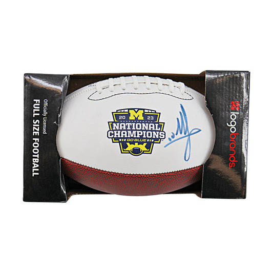 Mike Sainristil Michigan Wolverines Autographed Signed 2023 National Champions Logobrands Football In White - Front In Box View