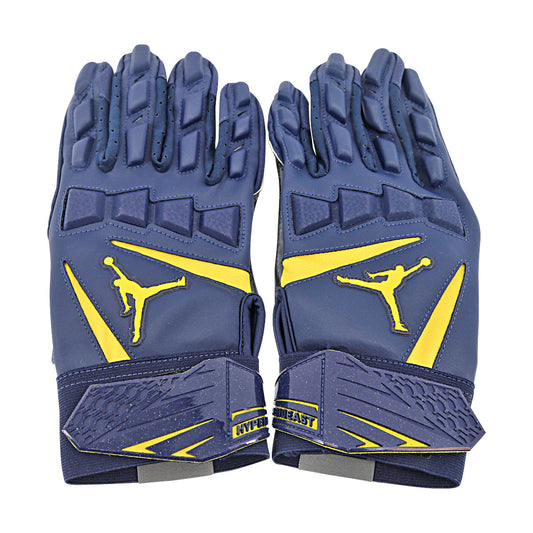 Jordan Brand Hyberbeast Leather Michigan Wolverines Blue Gloves Size: XXL - Back View
