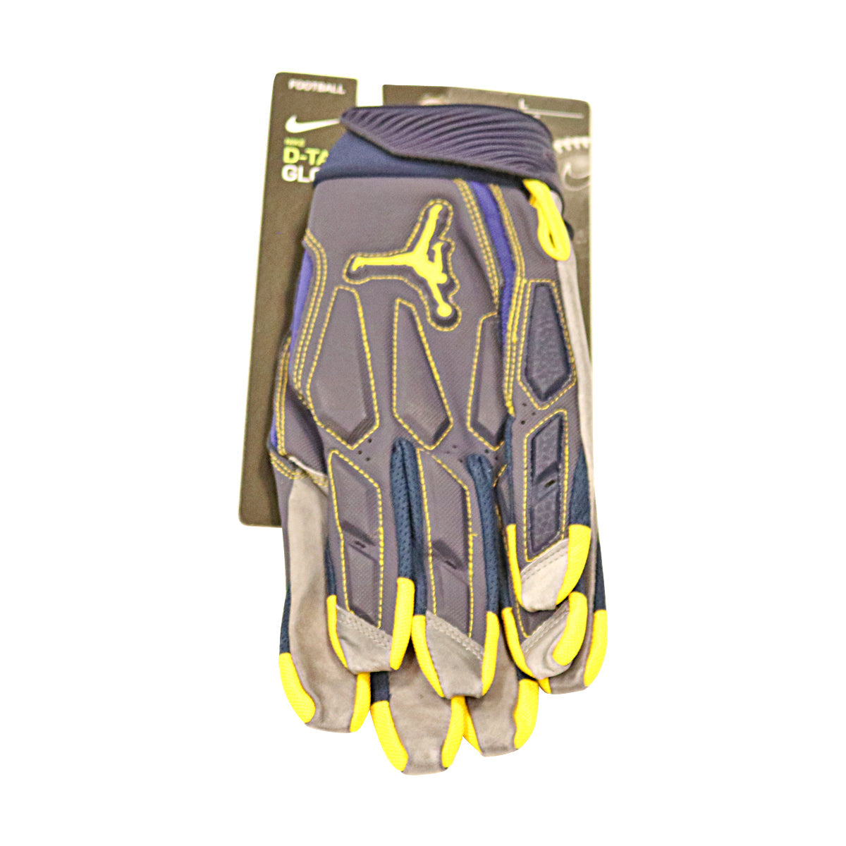 Jordan Brand SM D-TacK FG 6.0 CLG Michigan Wolverines Blue Gloves Size: L  PGF977 Yellow Trime - Front View