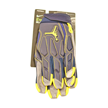 Jordan Brand SM D-TacK FG 6.0 CLG Michigan Wolverines Blue Gloves Size: L  PGF977 Yellow Trime - Front View