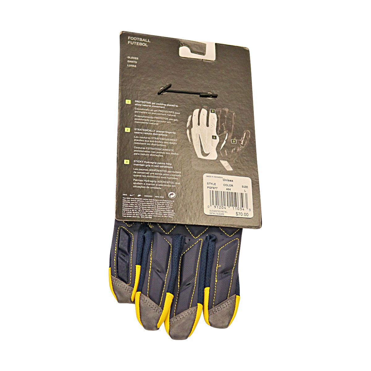 Jordan Brand SM D-TacK FG 6.0 CLG Michigan Wolverines Blue Gloves Size: L  PGF977 Yellow Trime - Back View