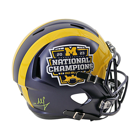 Mike Sainristil Michigan Wolverines Autographed Signed 2023 National Champions Replica Full Size Riddell Speed Helmet In Navy - Side View