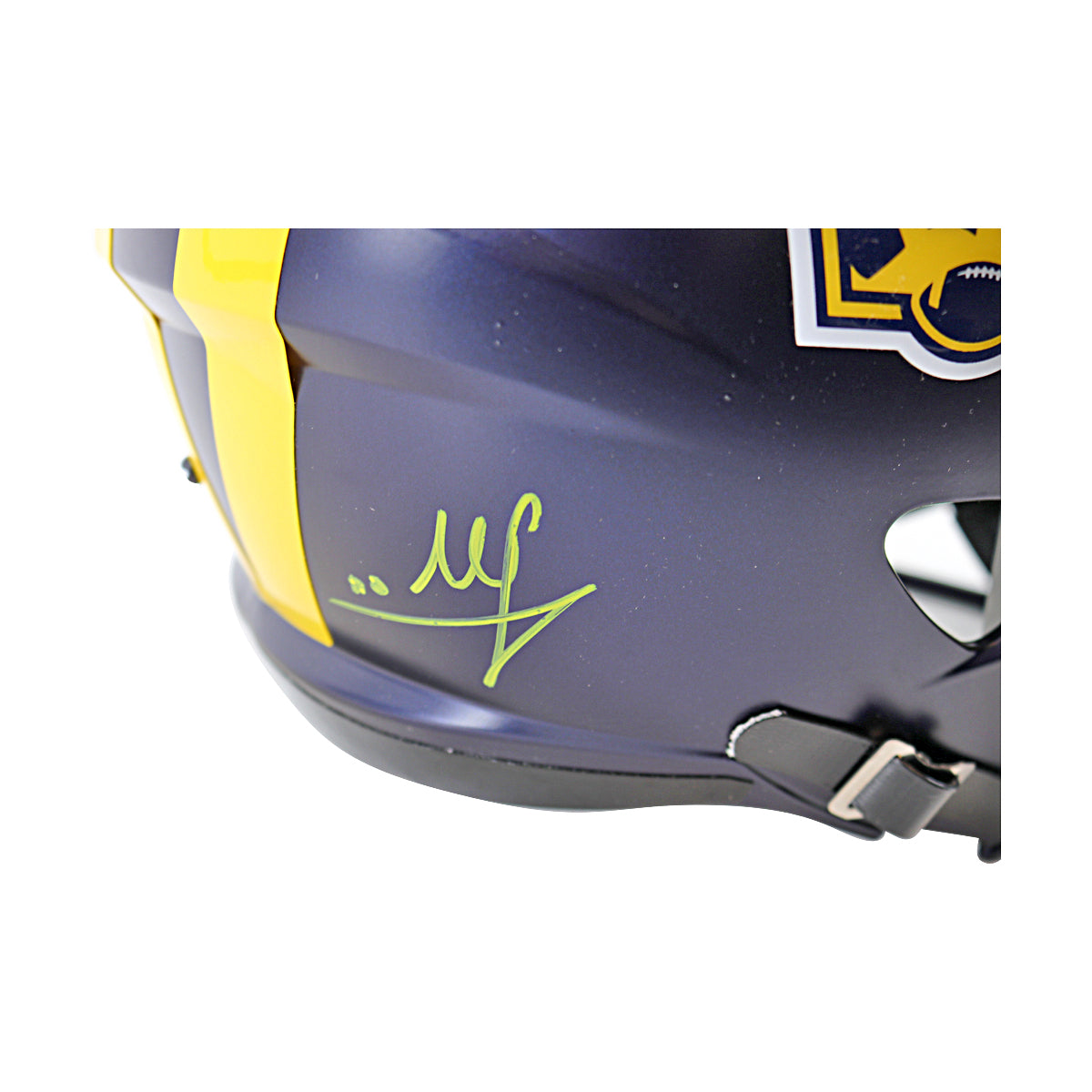 Mike Sainristil Michigan Wolverines Autographed Signed 2023 National Champions Replica Full Size Riddell Speed Helmet In Navy - Signature View