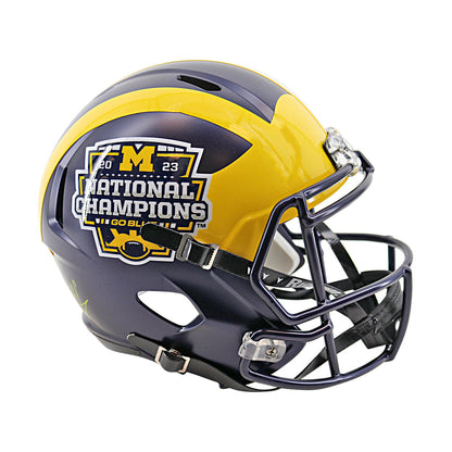 Mike Sainristil Michigan Wolverines Autographed Signed 2023 National Champions Replica Full Size Riddell Speed Helmet In Navy - Side View 2