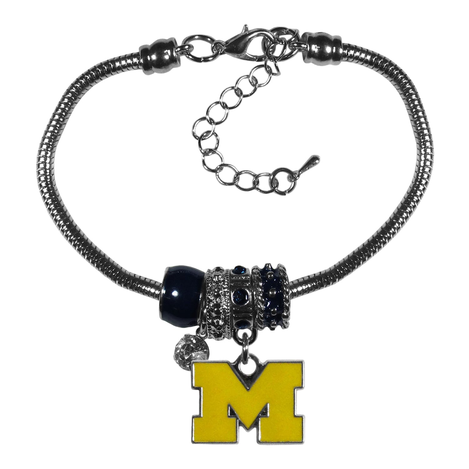 Michigan Wolverines Euro Bead Silver Bracelet - Main View