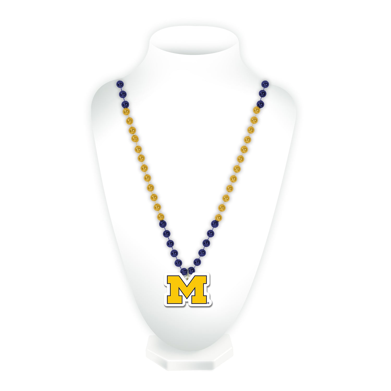 Michigan Wolverines Rico Block M Logo Bead Necklace - Front View