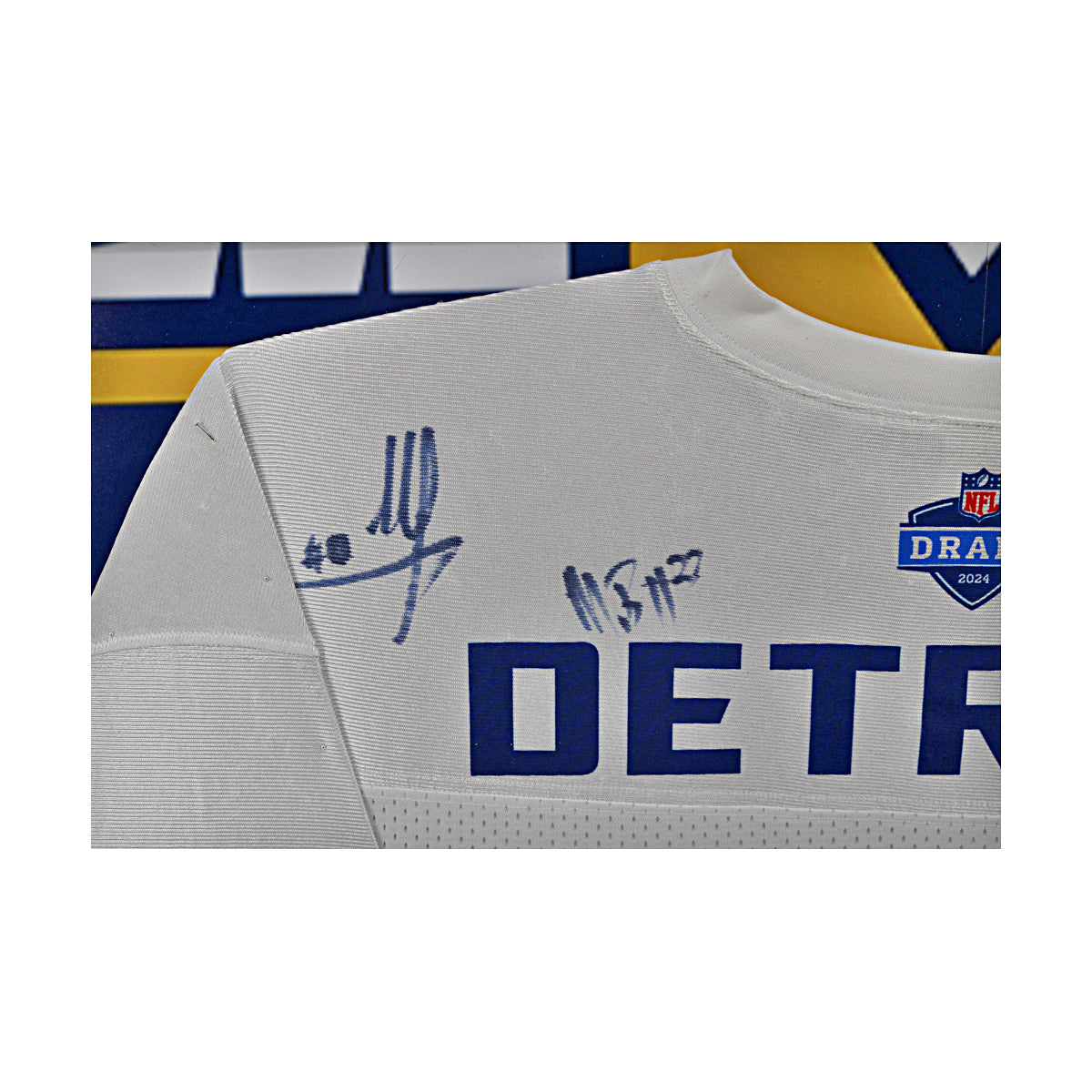 Mike Sainristril & Michael Barrett Michigan Wolverines Dual Autographed Signed 2024 Draft Day Framed Jersey Collage - Signature View