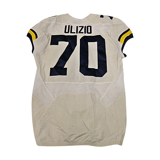 Nolan Ulizio Michigan Wolverines #70 2017 Practice Used White Jordan Brand Jersey - Back View