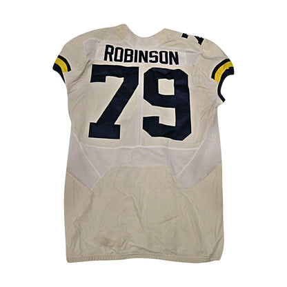 Greg Robinson Michigan Wolverines #79 2017 Practice Used White Jordan Brand Jersey - Back View