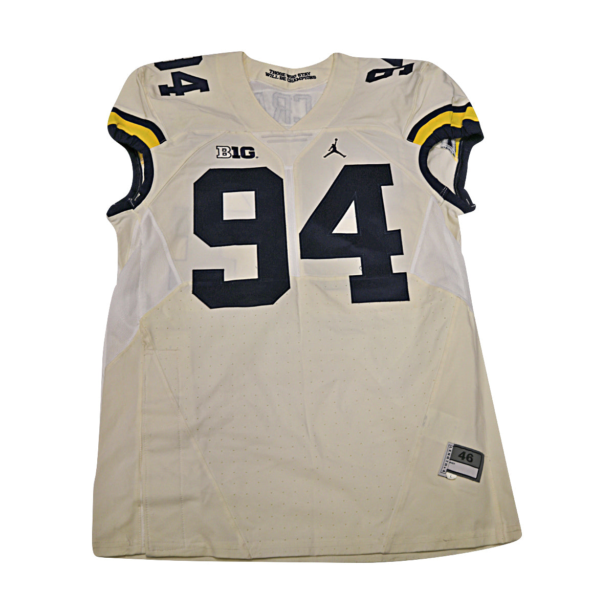 Mike McCray Michigan Wolverines #94 2017 Practice Used White Jordan Brand Jersey - Front View
