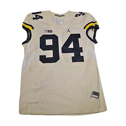 Mike McCray Michigan Wolverines #94 2017 Practice Used White Jordan Brand Jersey - Front View