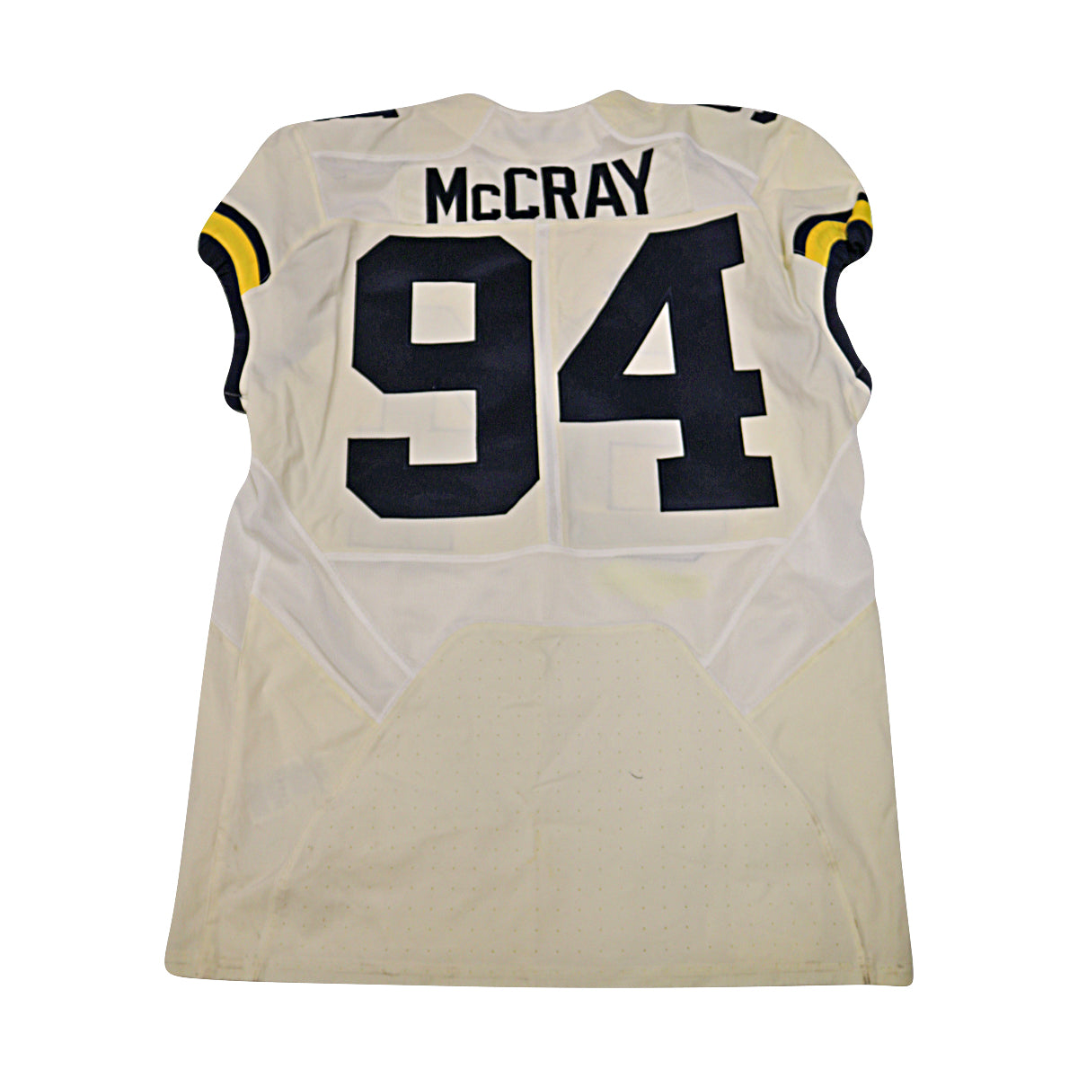 Mike McCray Michigan Wolverines #94 2017 Practice Used White Jordan Brand Jersey - Back View