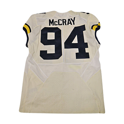 Mike McCray Michigan Wolverines #94 2017 Practice Used White Jordan Brand Jersey - Back View