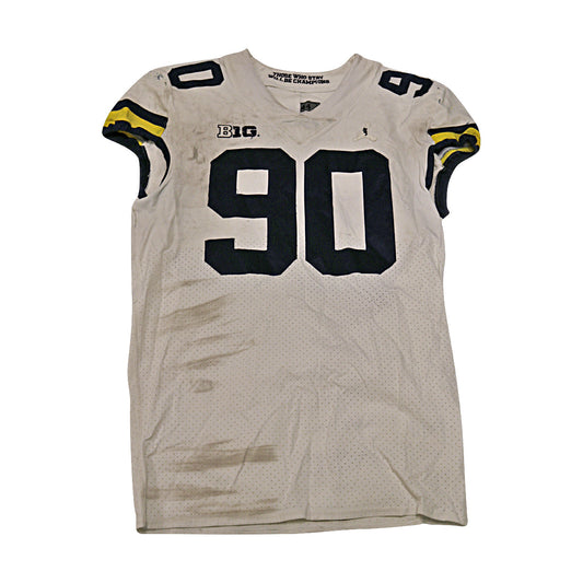 Michigan Wolverines #90 2018 Practice Used White Jordan Brand Jersey - Front View