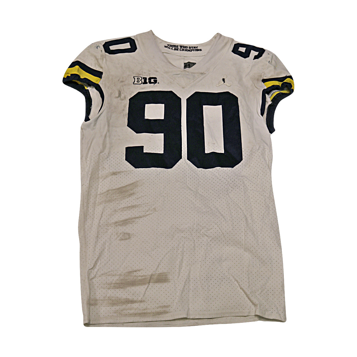 Michigan Wolverines #90 2018 Practice Used White Jordan Brand Jersey - Front View