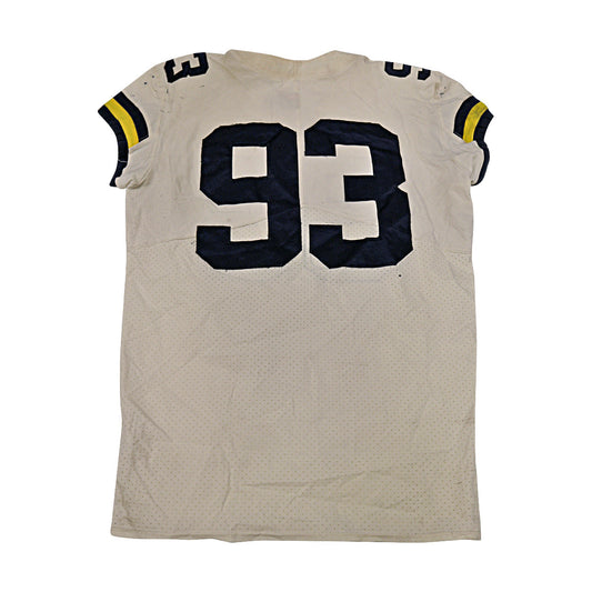 Michigan Wolverines #93 2018 Practice Used White Jordan Brand Jersey - Back View