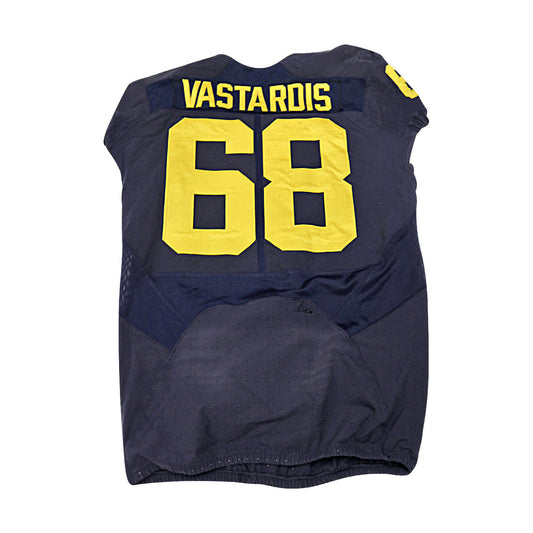 Andrew Vastardis Michigan Wolverines #68 Practice Used Navy Jordan Brand Jersey - Back View