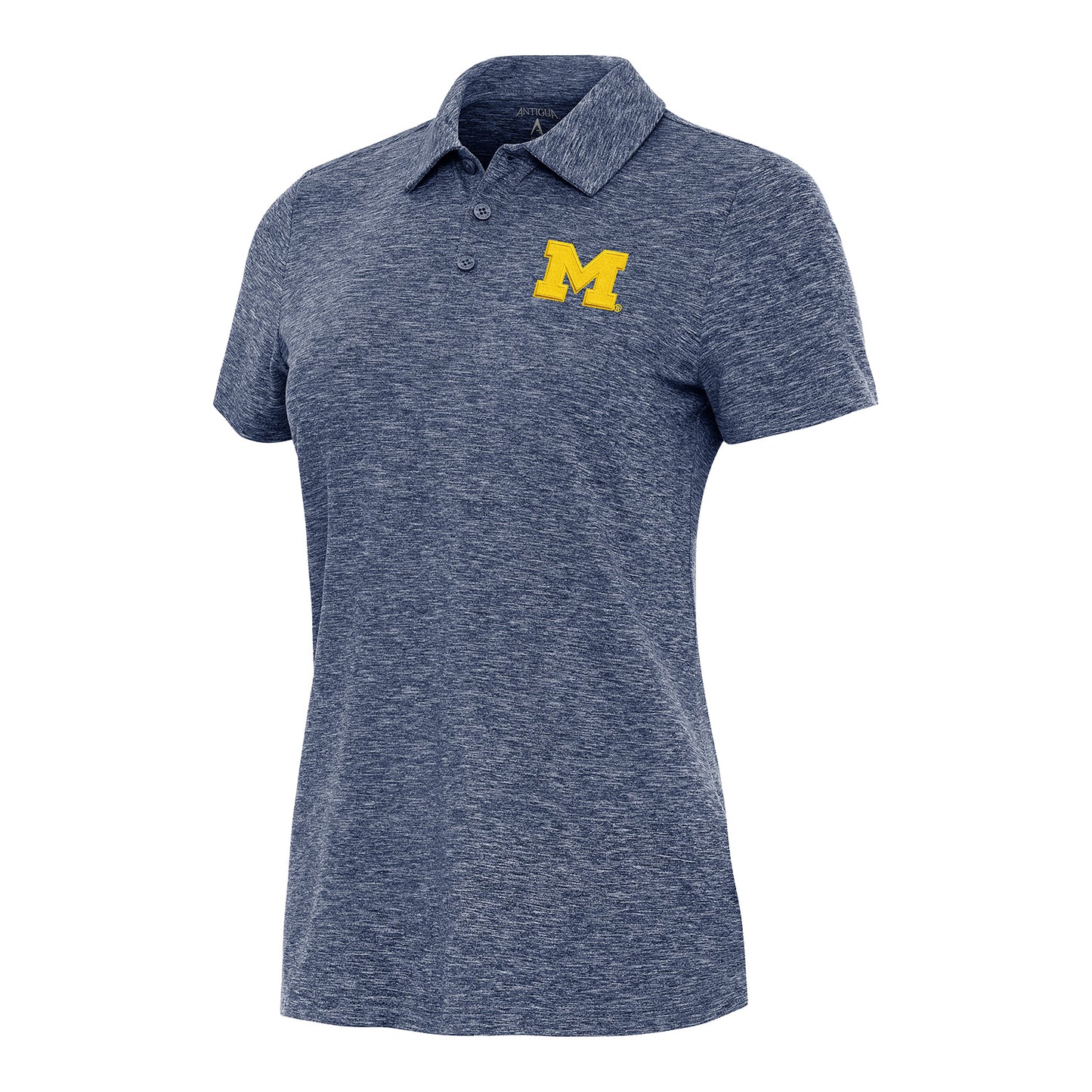 Michigan Wolverines Ladies Heather Navy Matter Polo In Blue - Front View