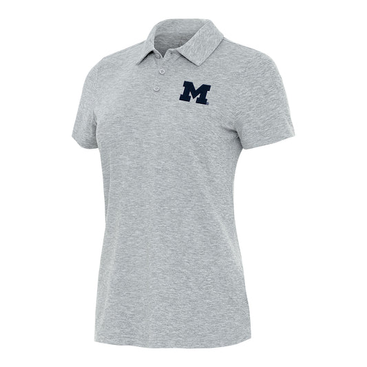 Michigan Wolverines Ladies Heather Gray Matter Polo In Grey - Front View
