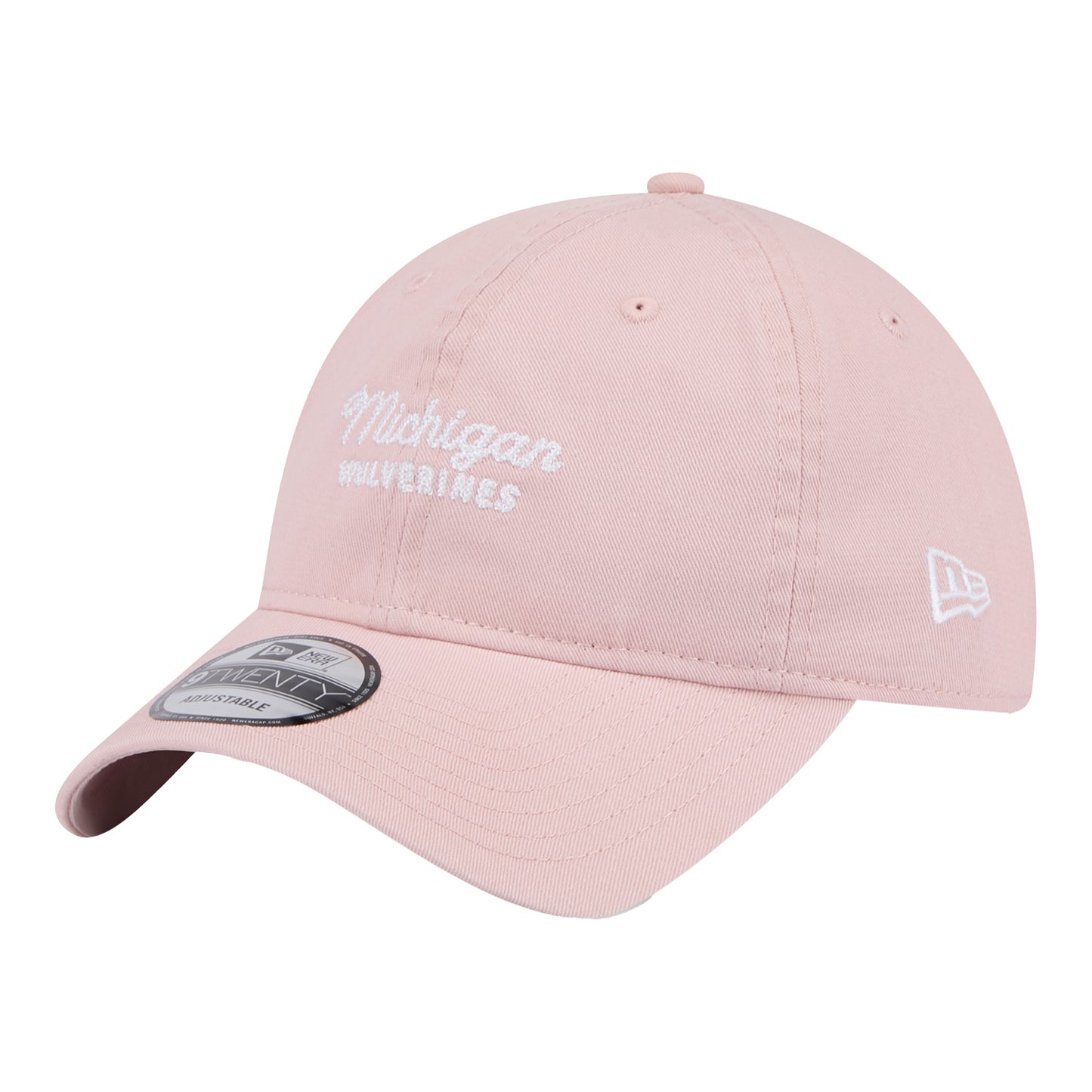 Ladies University of Michigan New Era Throwback Pink Hat - Left Angled View