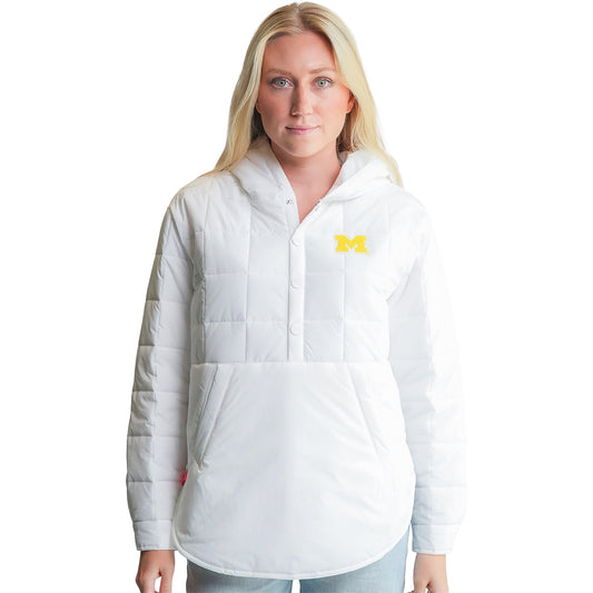 Michigan Wolverines Women's Gwynn Three Button Panel Jacket In White - Front View