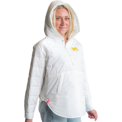 Michigan Wolverines Women's Gwynn Three Button Panel Jacket In White - Front View 2