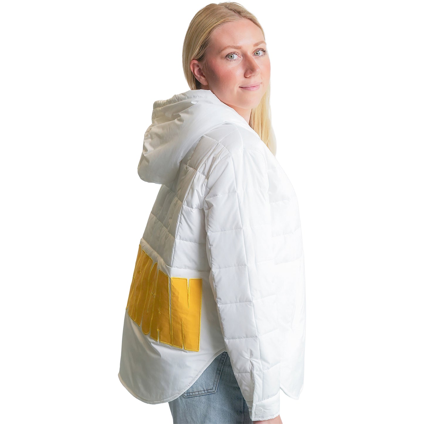 Michigan Wolverines Women's Gwynn Three Button Panel Jacket In White - Side View