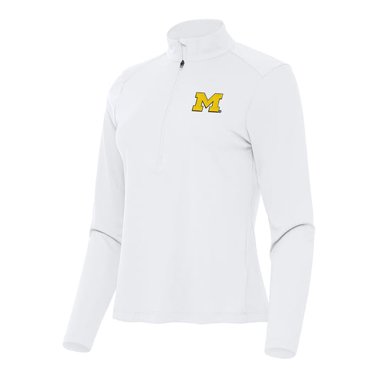 Michigan Wolverines Ladies White Tribute Half Zip Pullover - Front View